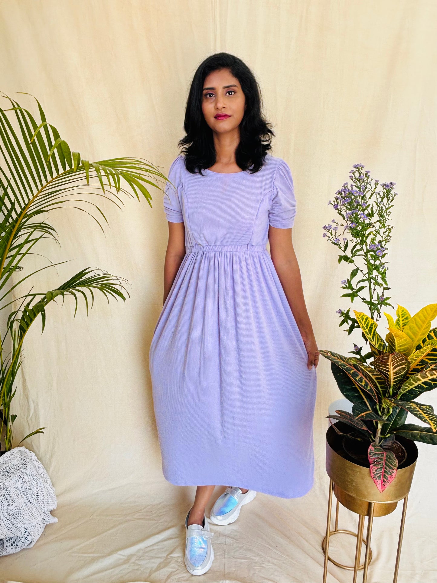 Black and Lavender Cross-Zip Feeding Gown combo