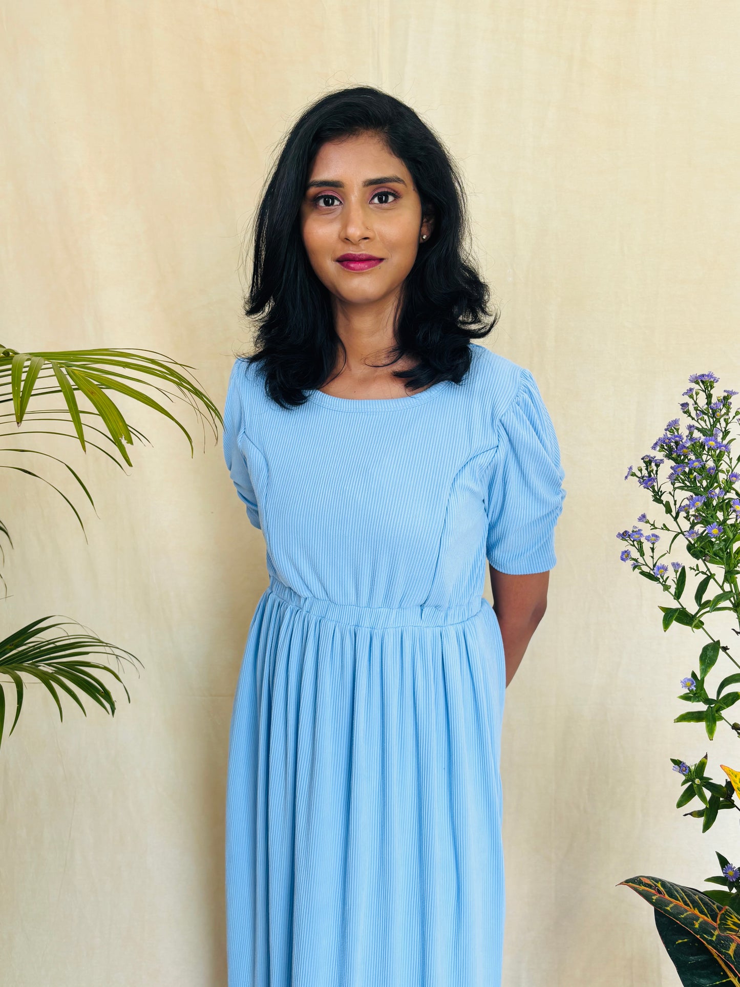 Sky-Blue Cross-Zip Feeding Gown