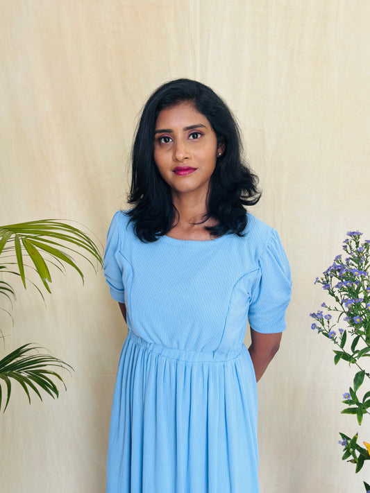 Sky-Blue Cross-Zip Feeding Gown