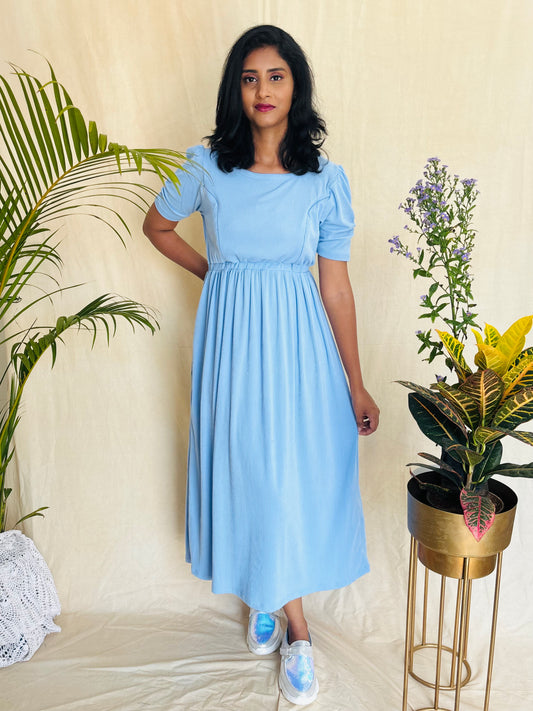 Sky-Blue Cross-Zip Feeding Gown