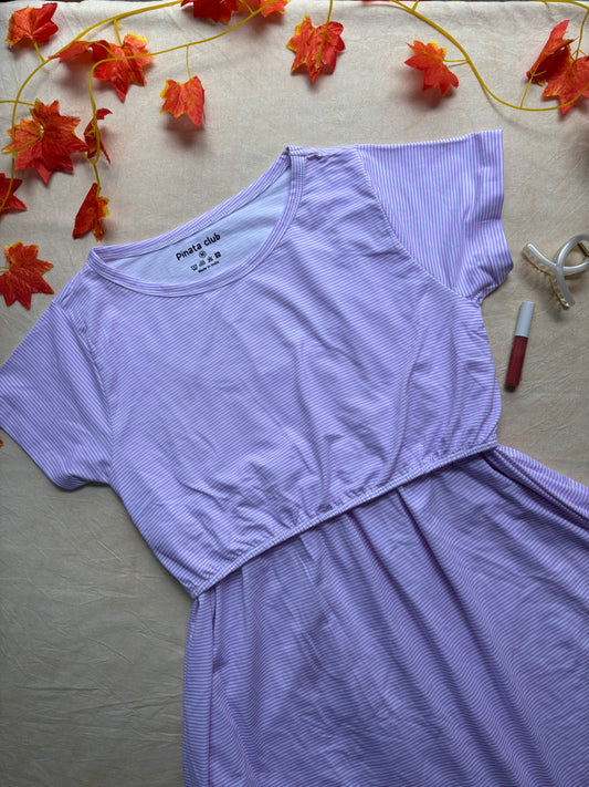 Regal Comfort: Lavender Elastic Pull-Up Feeding Gown