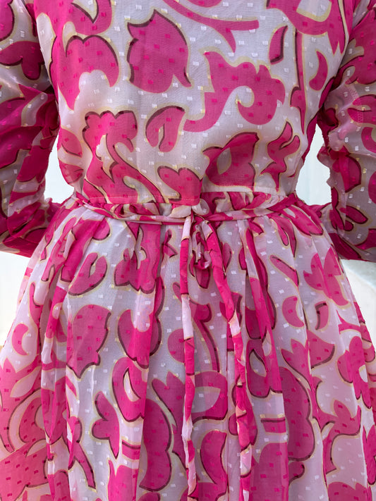 Pink-White Butta Chiffon Feeding Gown