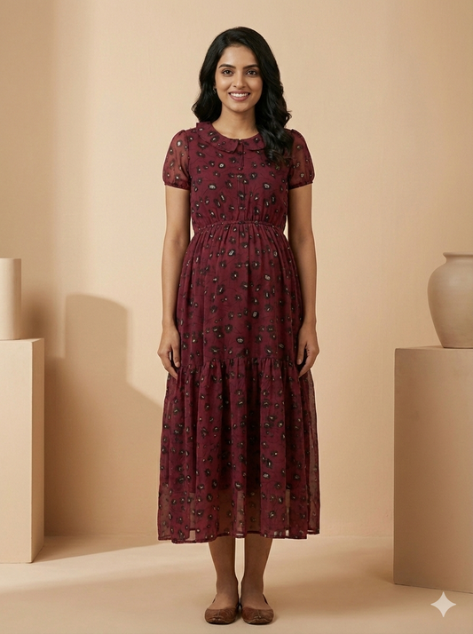 Wild Elegance: Wine Red - Center Zip Chiffon