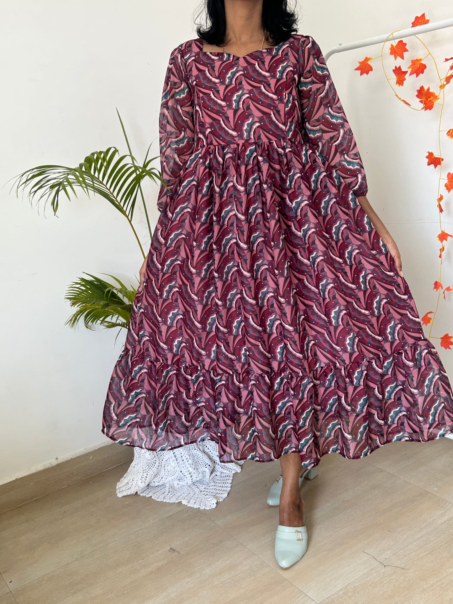 Wine-Pink Feeding chiffon gown