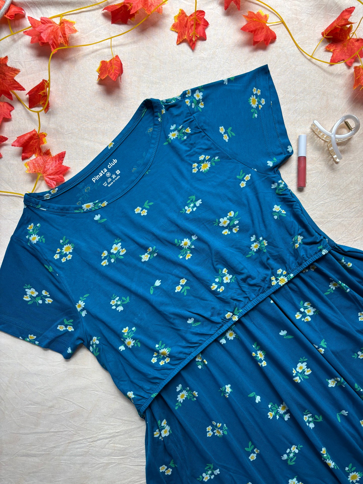 Blooming Beauty: Blue Floral Elastic Feeding Gown