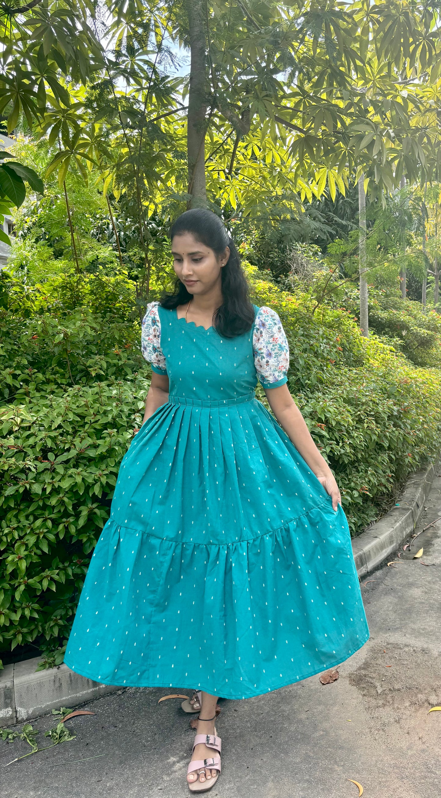 Vanmadhi Handloom Cotton Dress for Women – 2-Tier Ethnic Wear (Optional feeding)