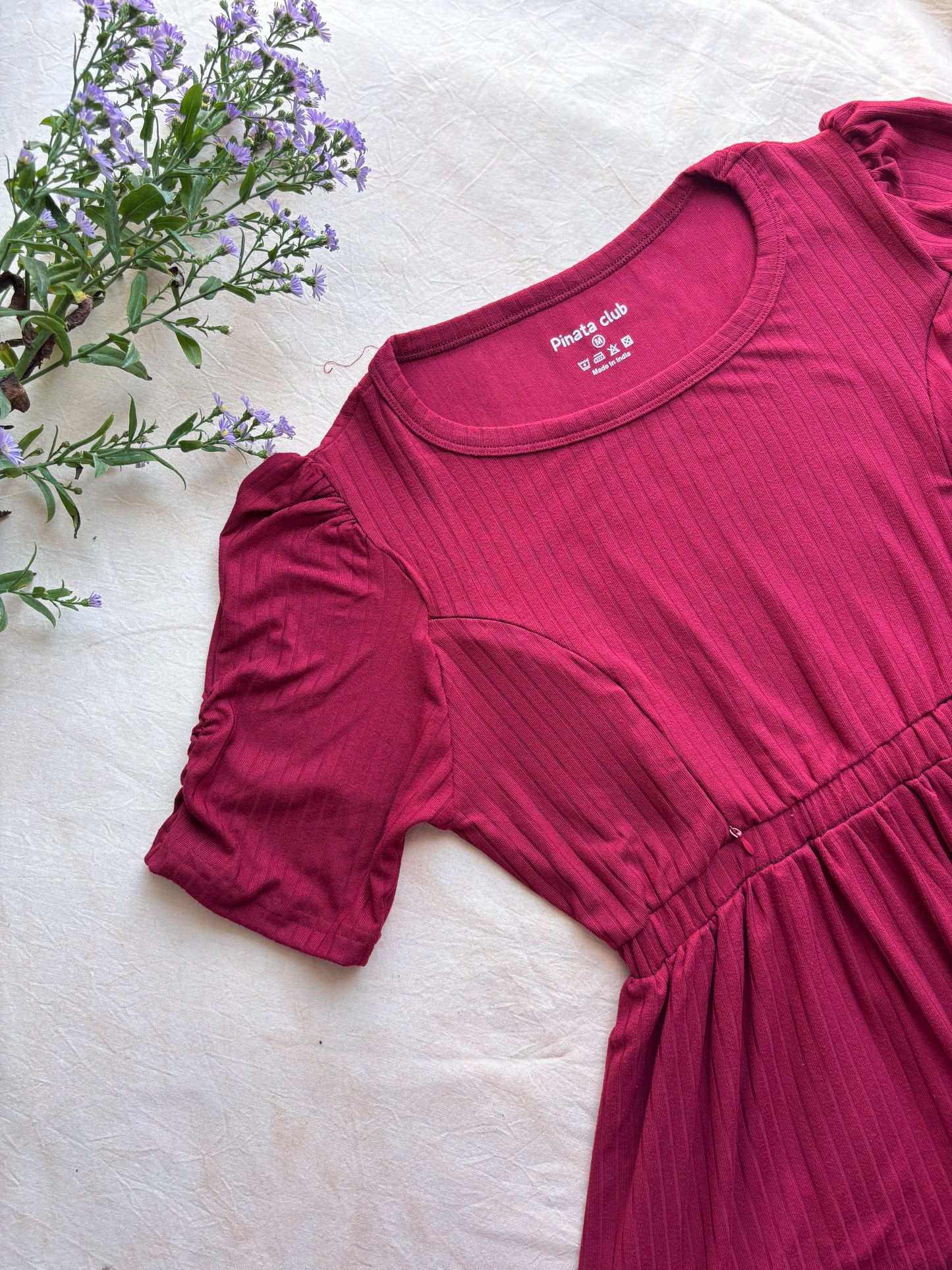 Maroon Cross-Zip Feeding Gown