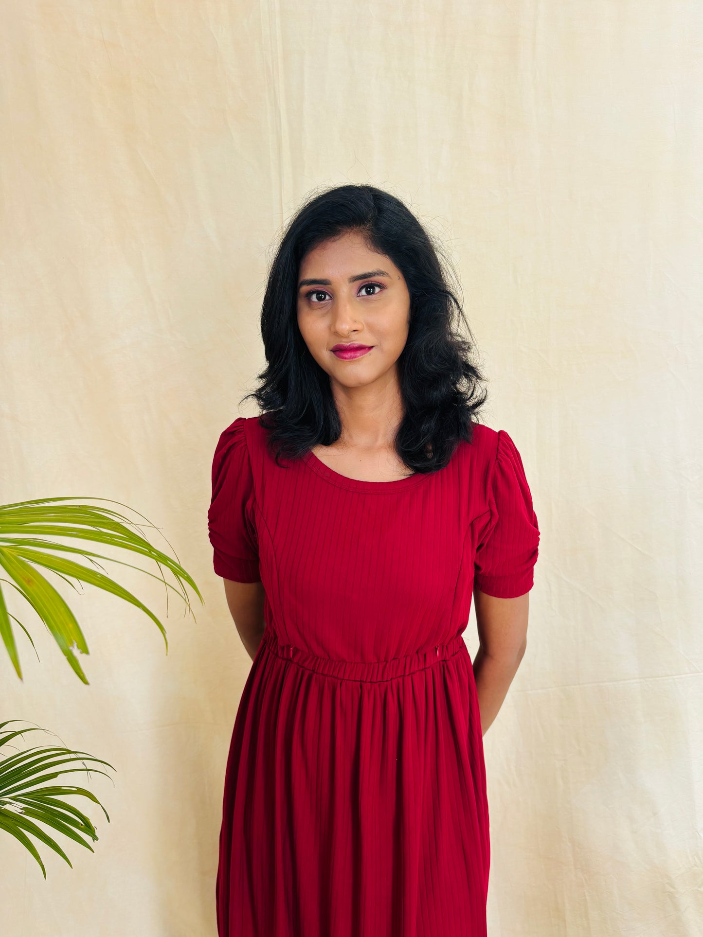 Maroon Cross-Zip Feeding Gown