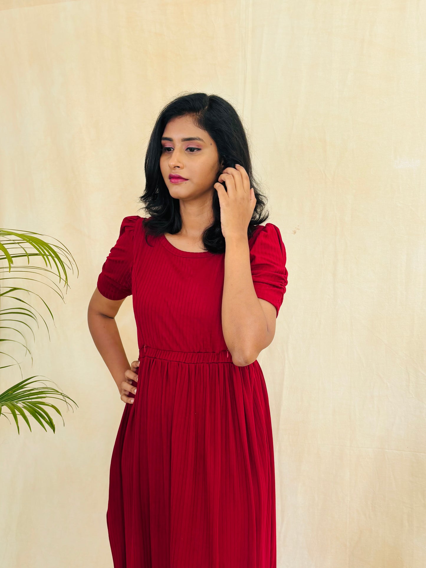 Maroon Cross-Zip Feeding Gown