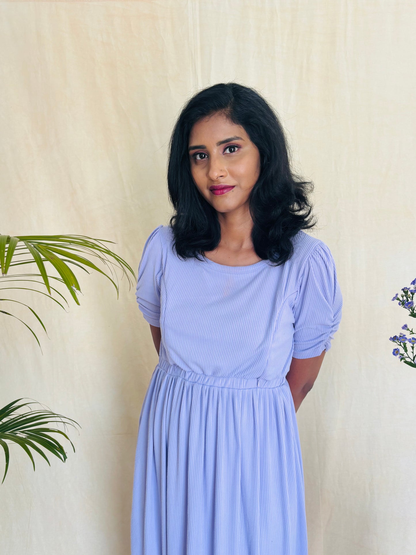 Black and Lavender Cross-Zip Feeding Gown combo