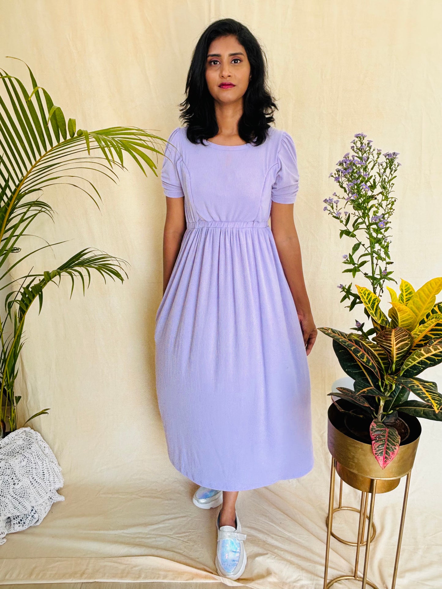 Black and Lavender Cross-Zip Feeding Gown combo