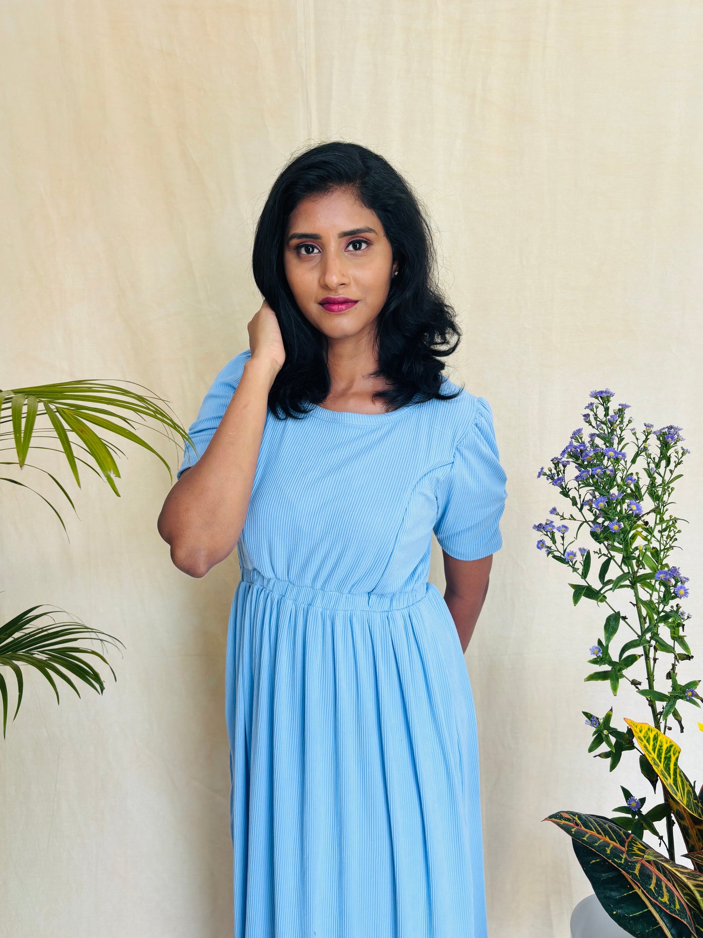 Sky-Blue Cross-Zip Feeding Gown