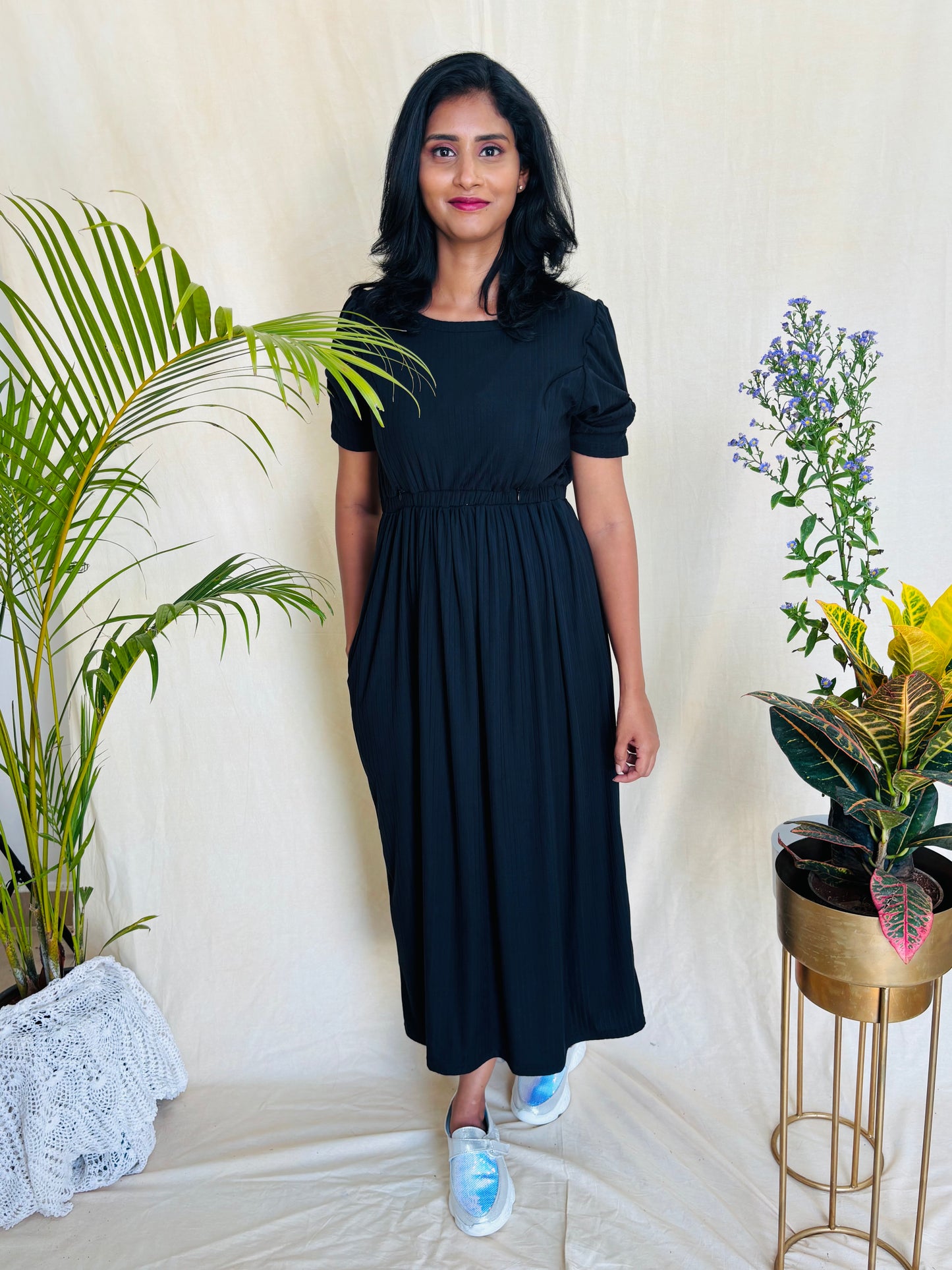 Black and Lavender Cross-Zip Feeding Gown combo