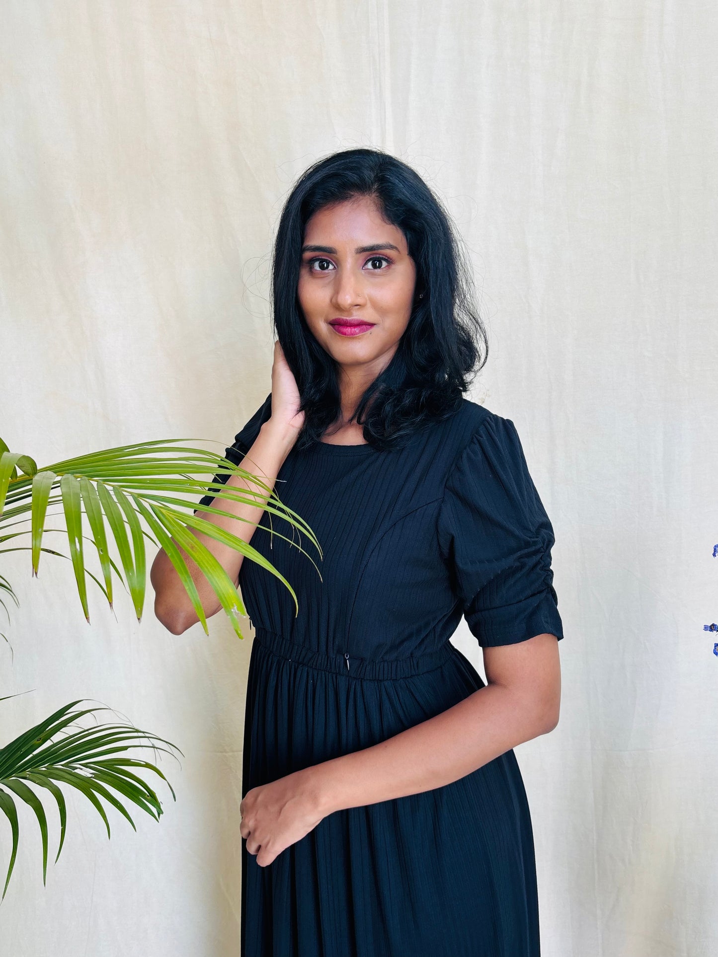 Black and Lavender Cross-Zip Feeding Gown combo