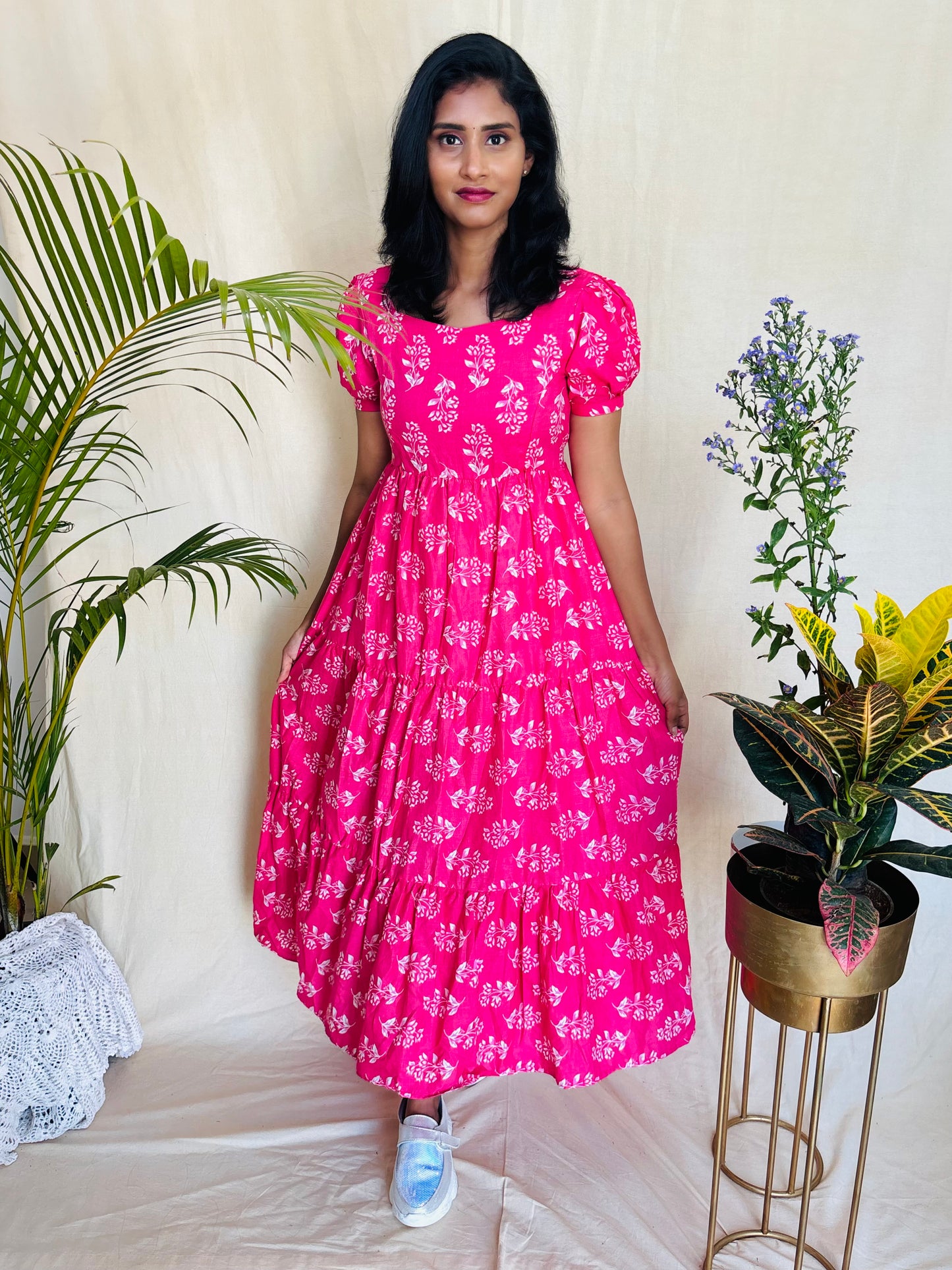 Morning Rose Mist – Pink Floral Cotton Feeding Dress