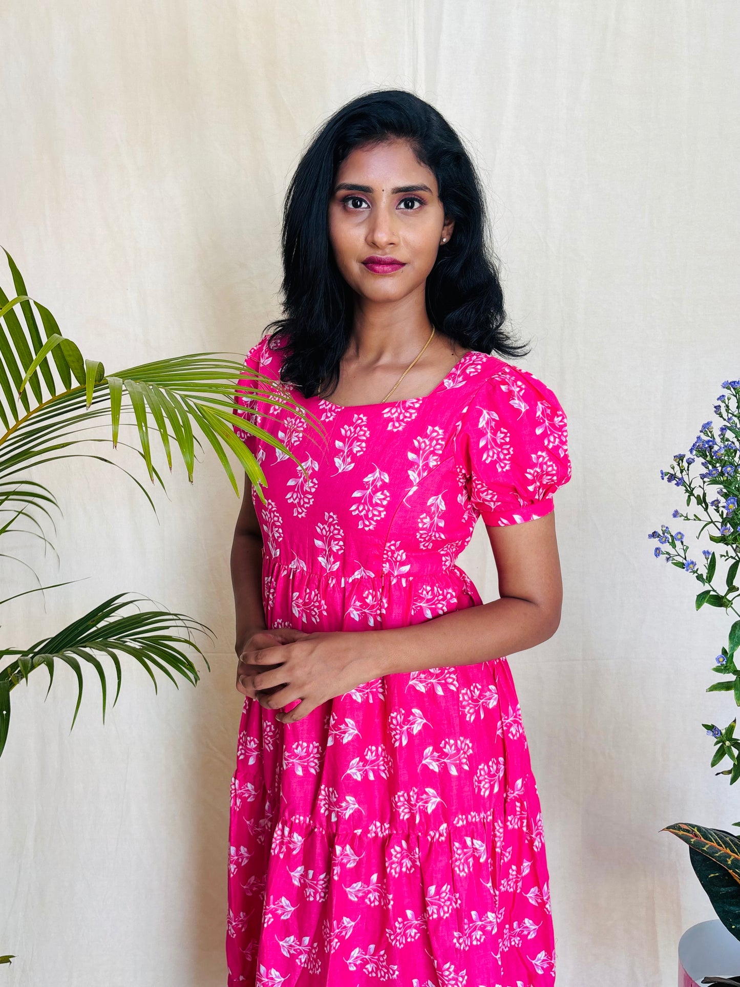 Morning Rose Mist – Pink Floral Cotton Feeding Dress