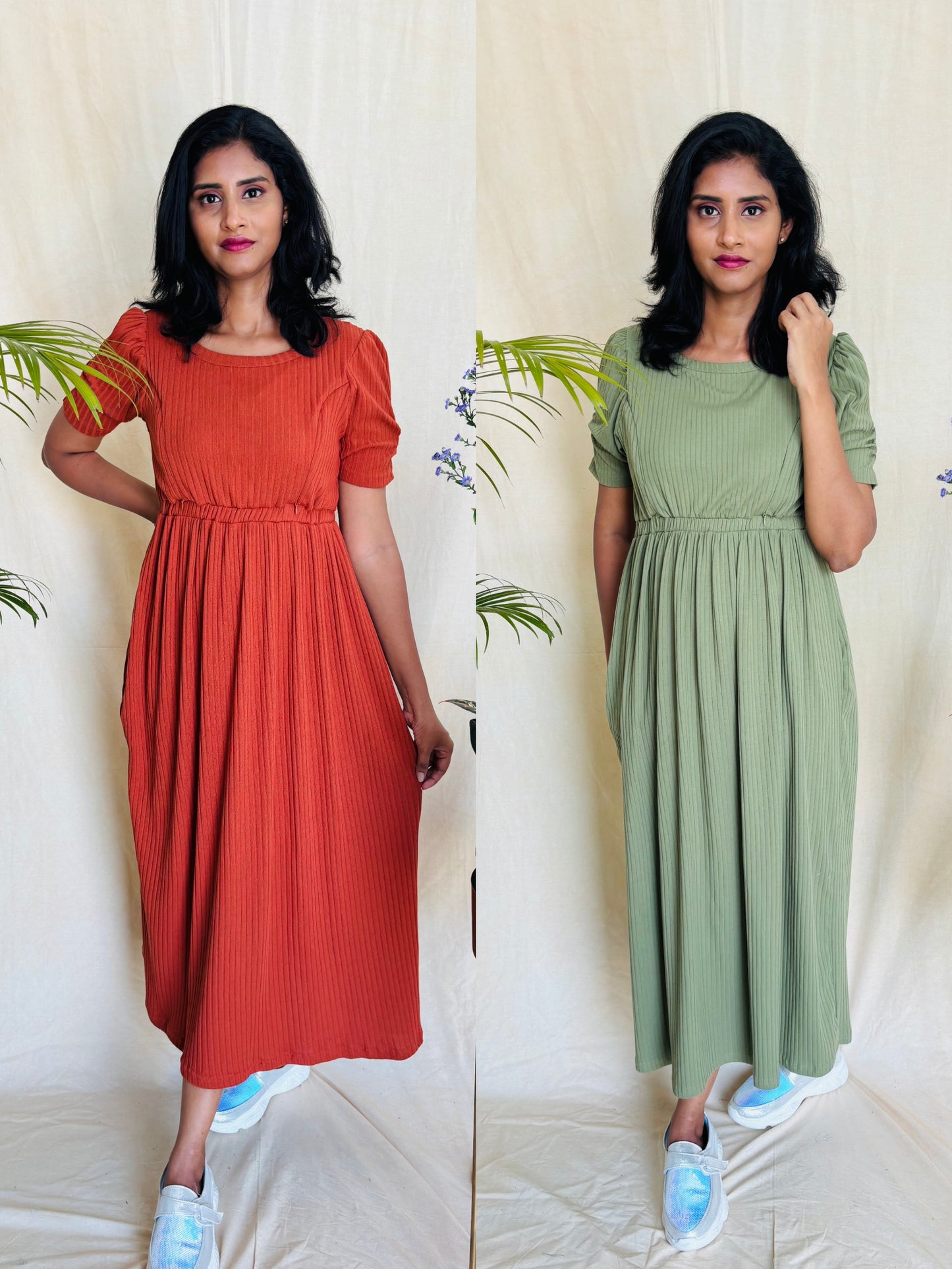 Green and Brown Cross-Zip Feeding Gown