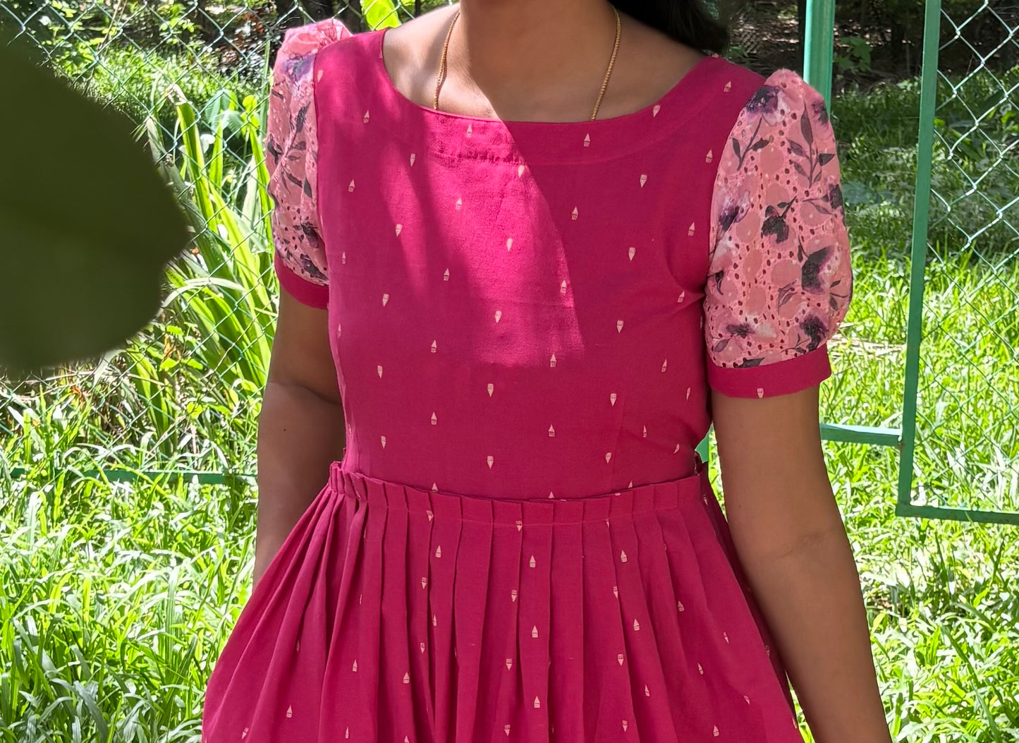 Vanadhi Pink Handloom Cotton Dress for Women – 2-Tier Ethnic Wear (Optional feeding)