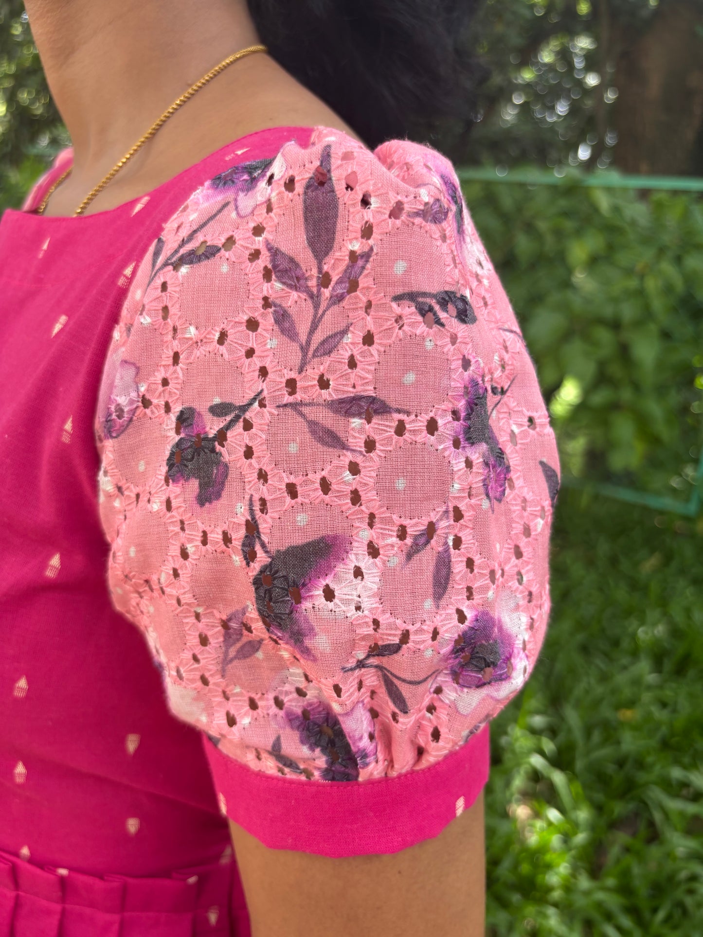 Vanadhi Pink Handloom Cotton Dress for Women – 2-Tier Ethnic Wear (Optional feeding)