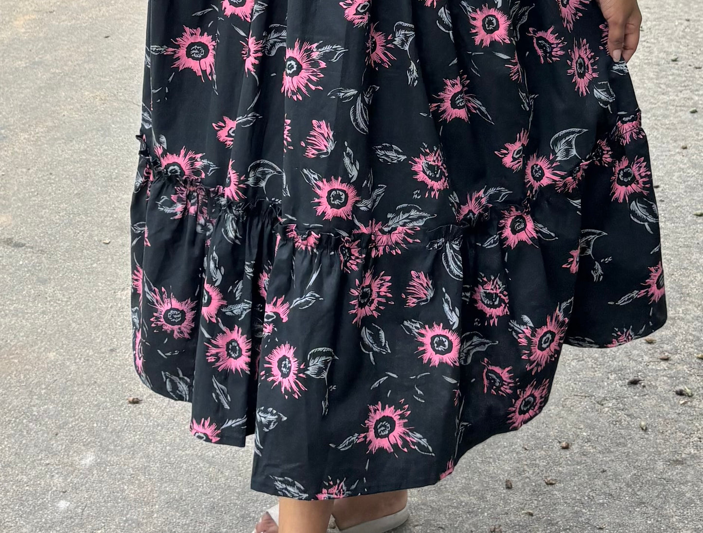 Vasundhra– black Handloon printed 2-Tier Dress (Optional feeding)