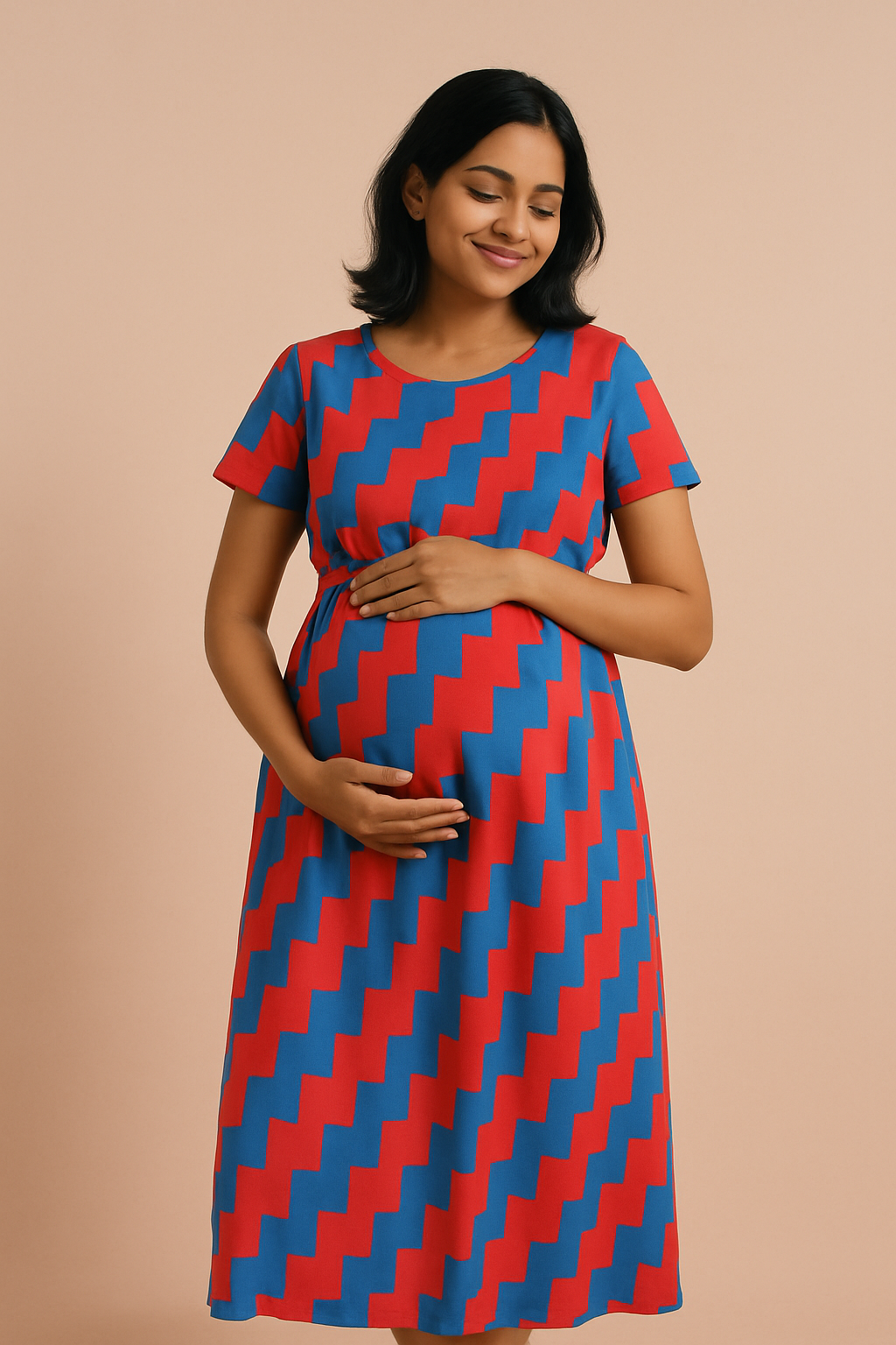 Vibrant Elegance:blue-Red Feeding Gown