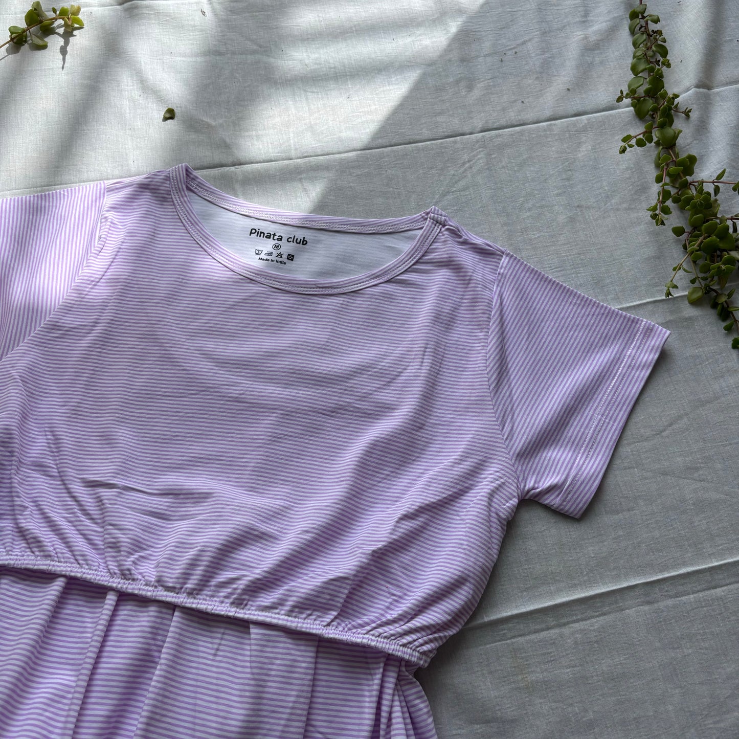 Regal Comfort: Lavender Elastic Pull-Up Feeding Gown