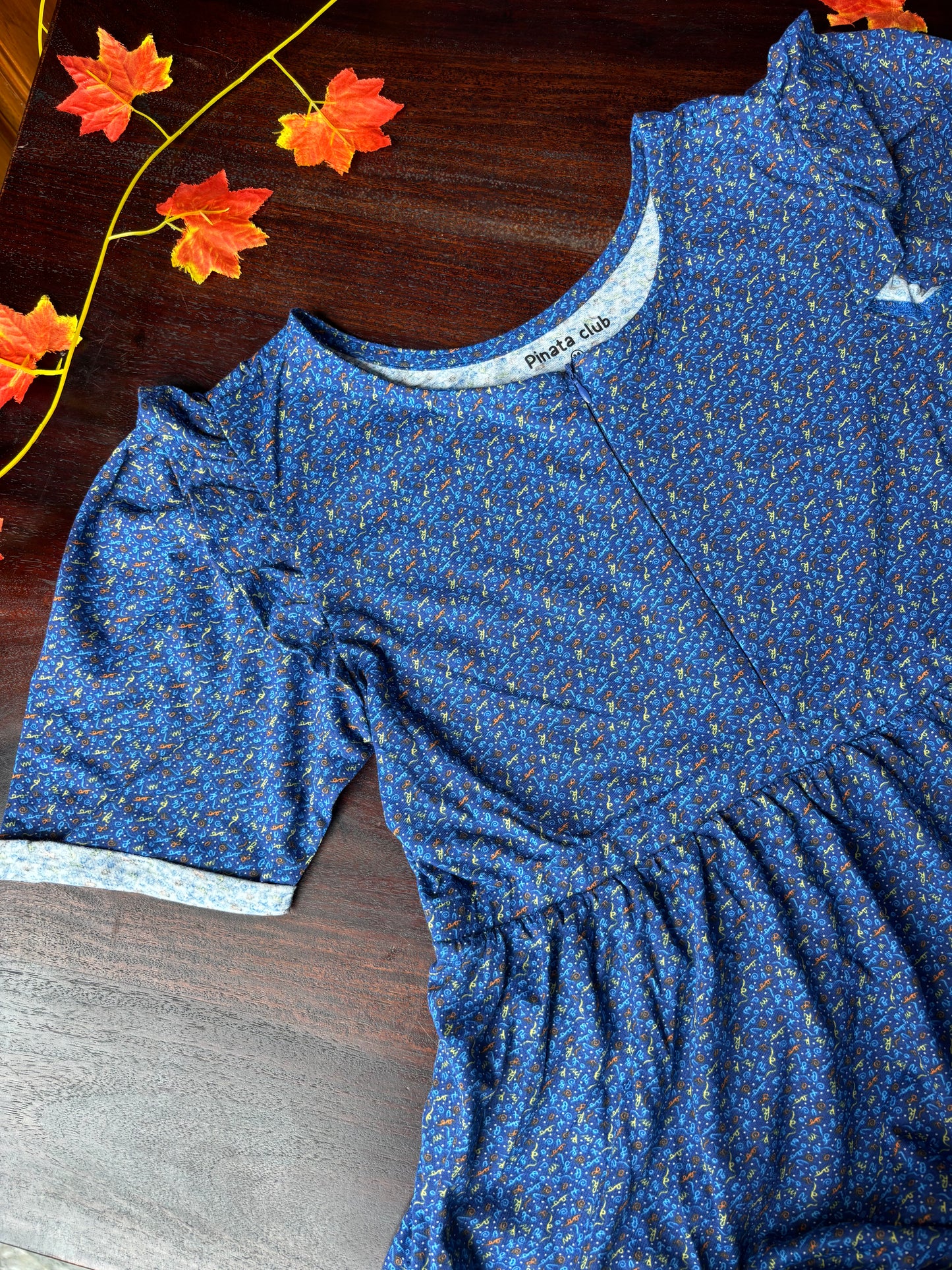 Tranquil Chic: Blue Abstract Print Feeding Gown