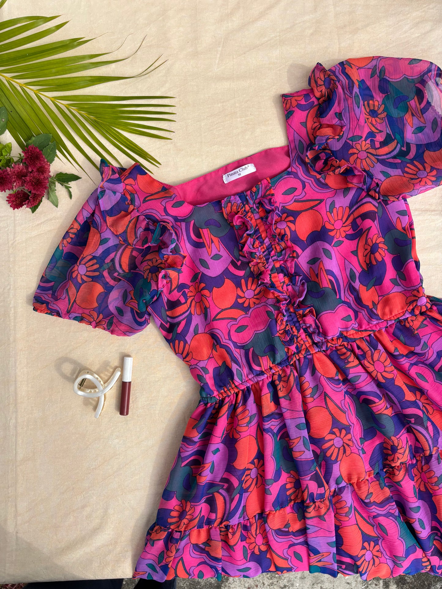 Petite Bloom: Pink&Blue Flower - Center Zip Chiffon - Feeding Gown