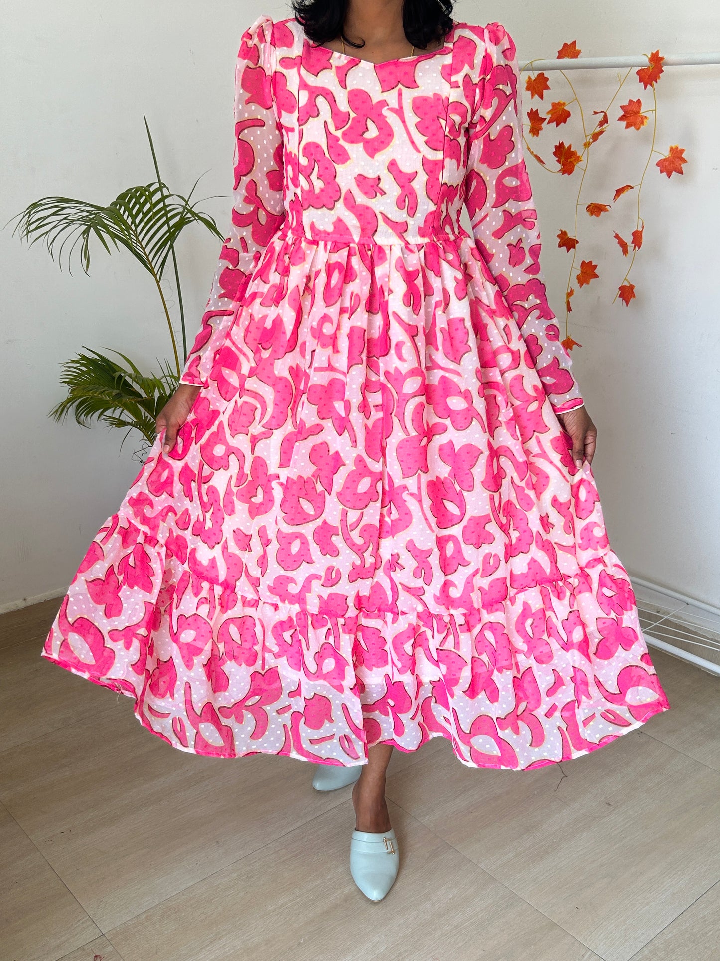 Pink-White Butta Chiffon Feeding Gown