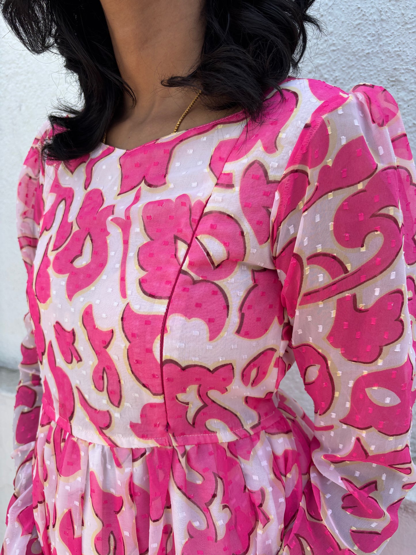 Pink-White Butta Chiffon Feeding Gown