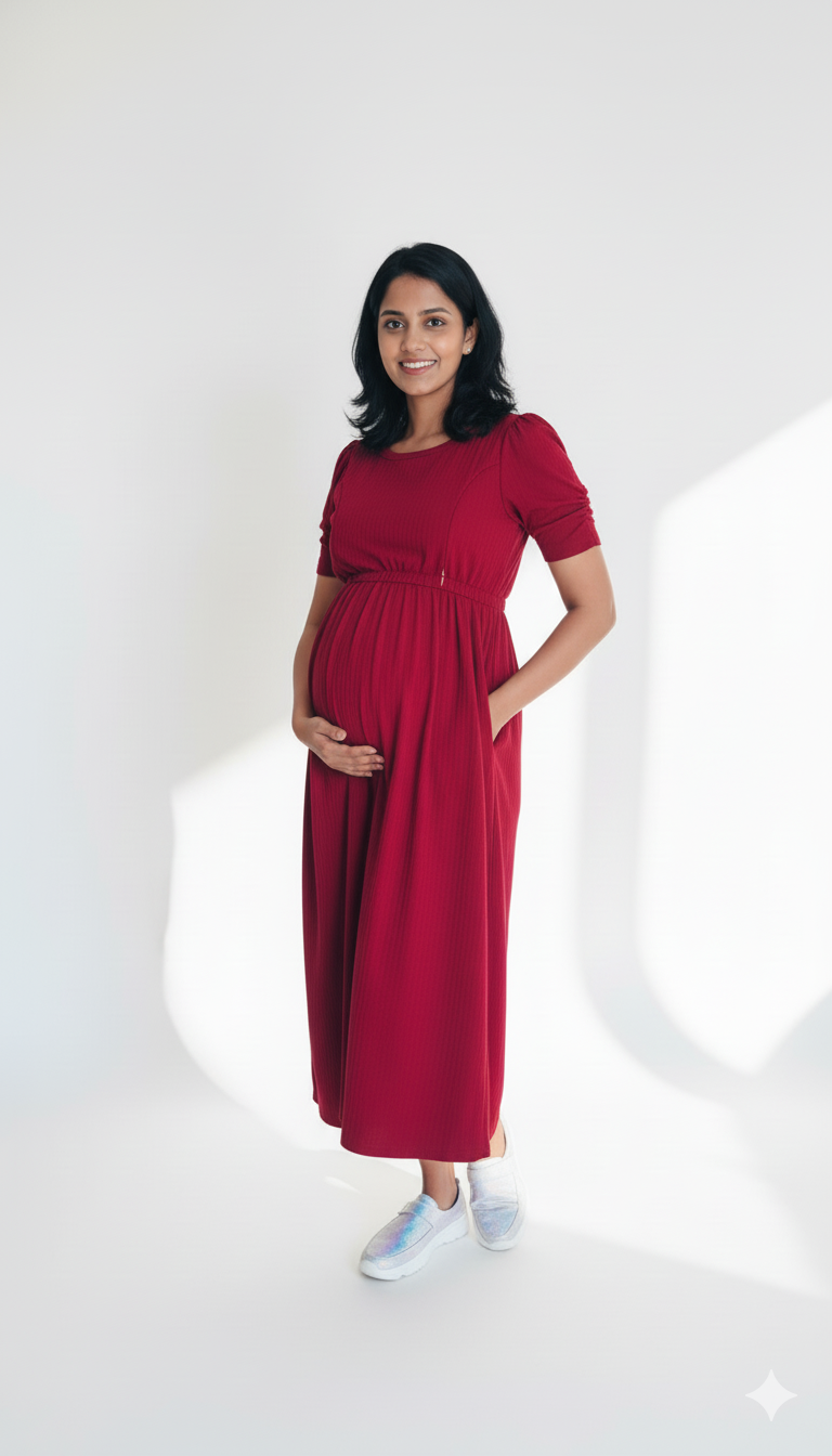 Maroon Cross-Zip Feeding Gown