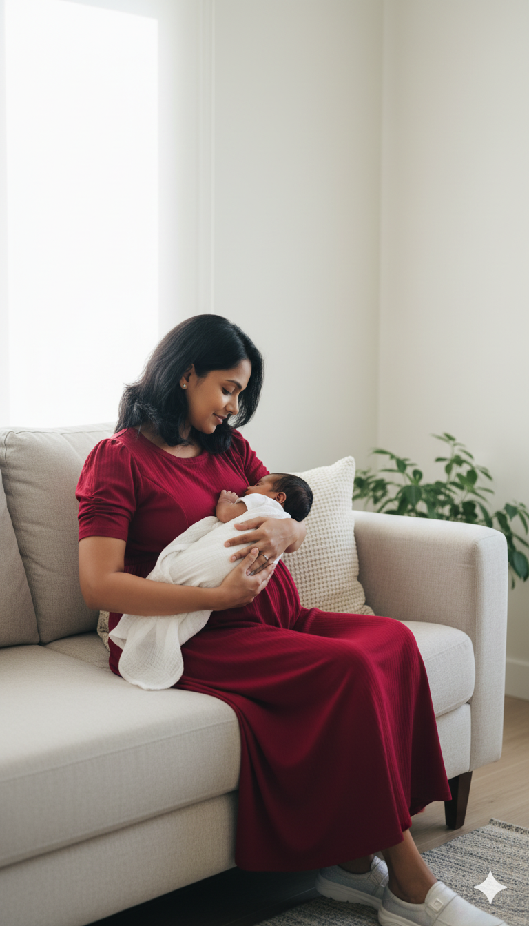 Maroon Cross-Zip Feeding Gown
