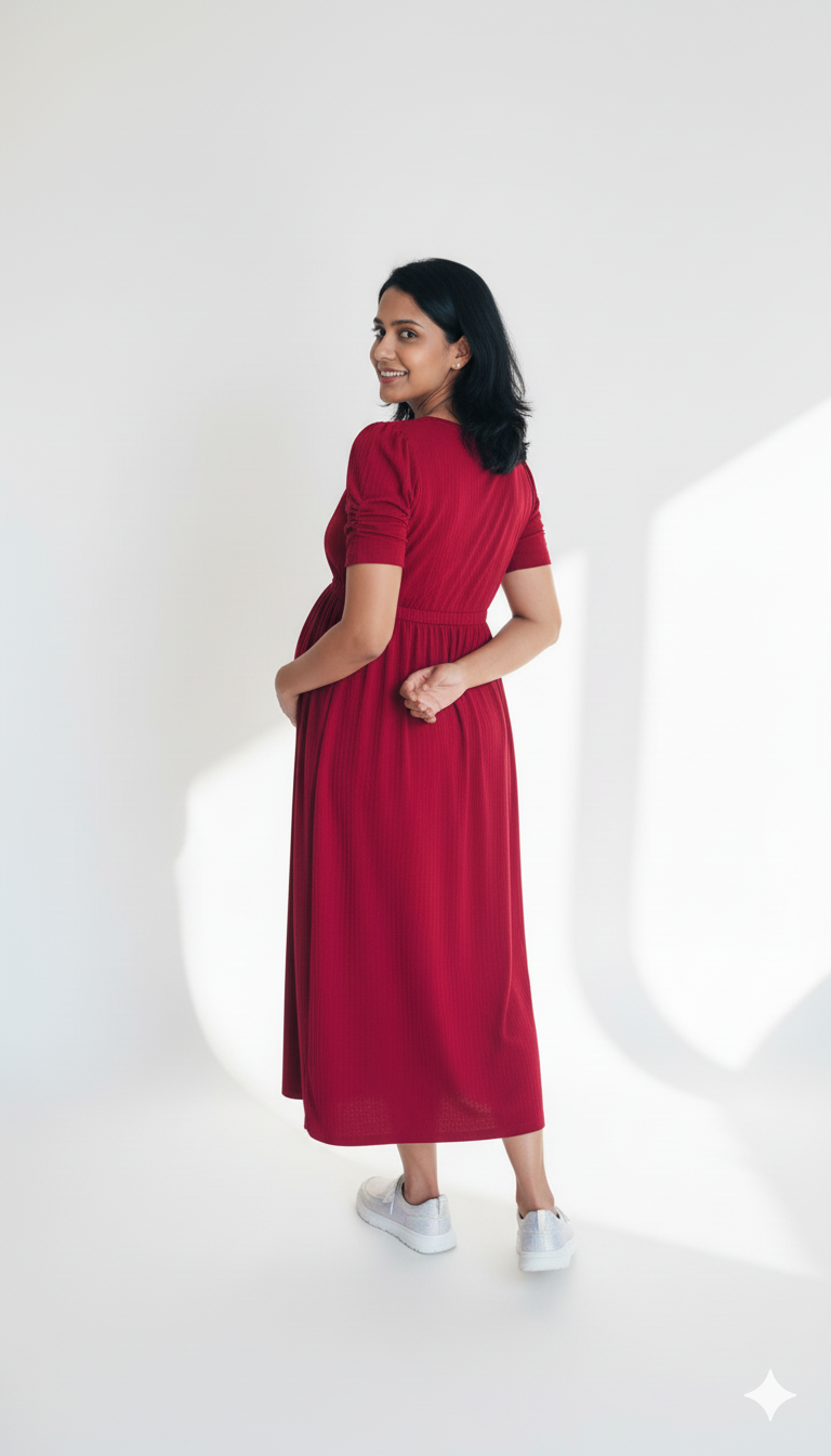 Maroon Cross-Zip Feeding Gown