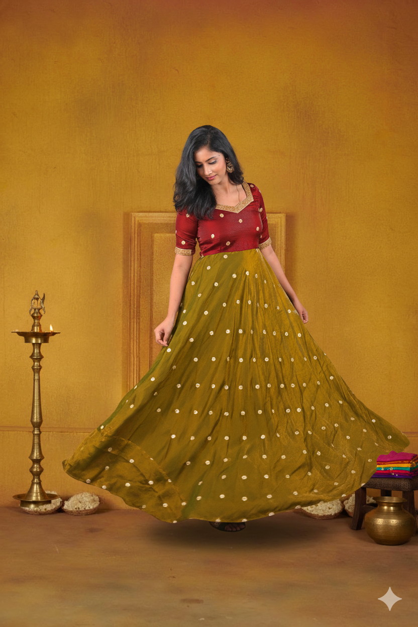 Brown&Mehndhi  Anarkali | Handworked Elegance