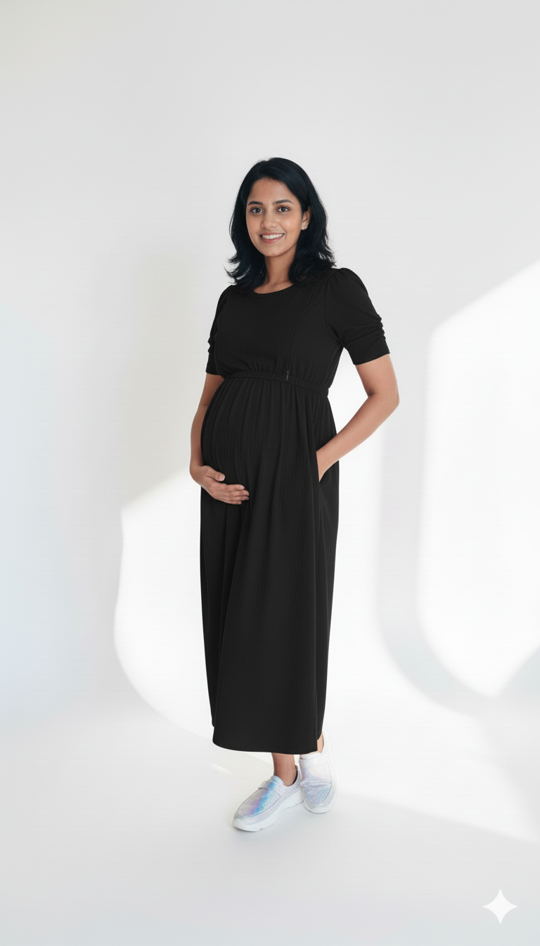 Black Cross-Zip Feeding Gown