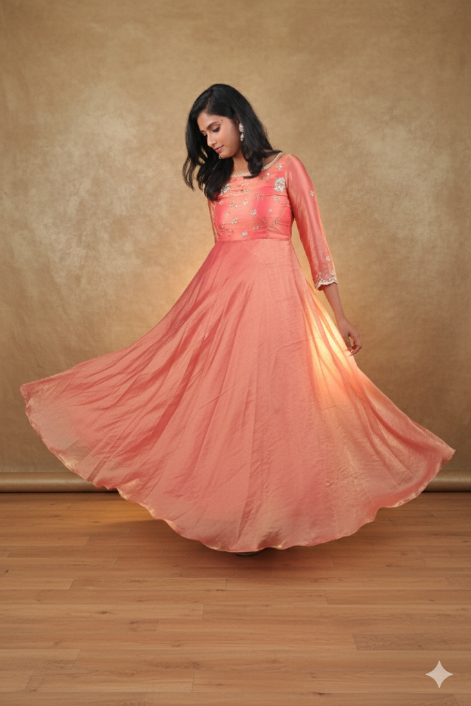Peach Designer Anarkali | Handworked Elegance