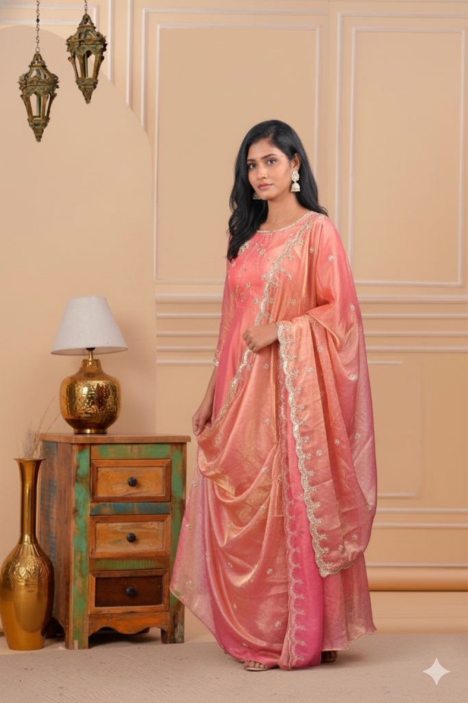Peach Designer Anarkali | Handworked Elegance
