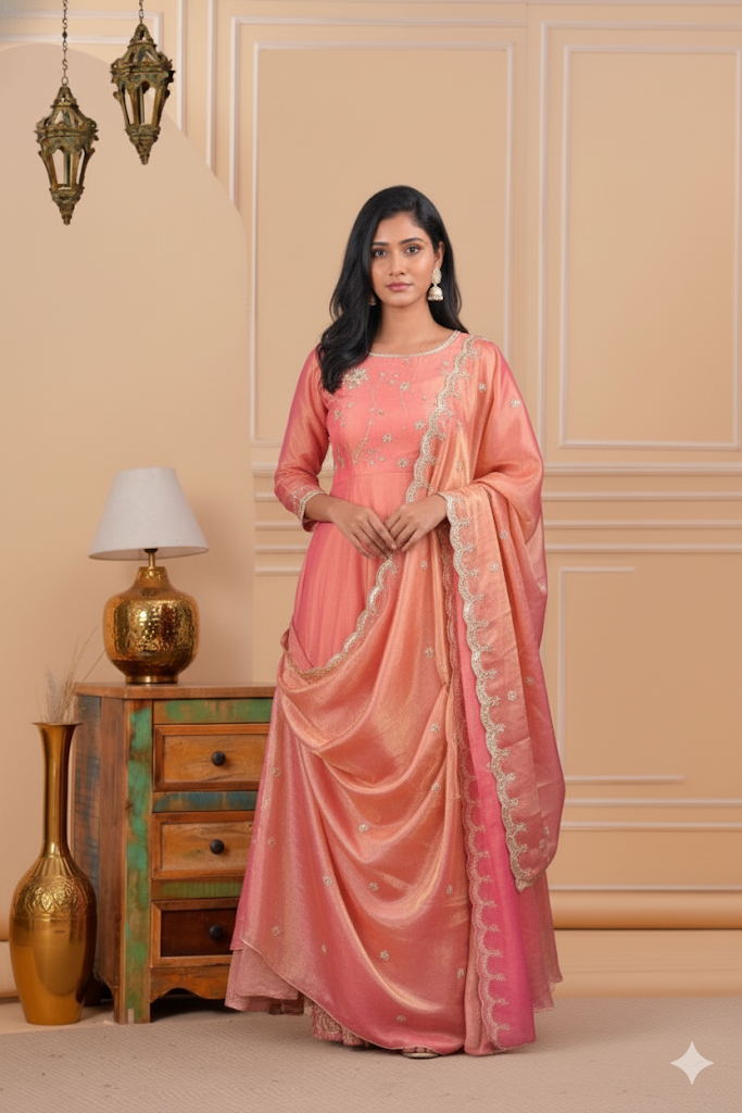 Peach Designer Anarkali | Handworked Elegance