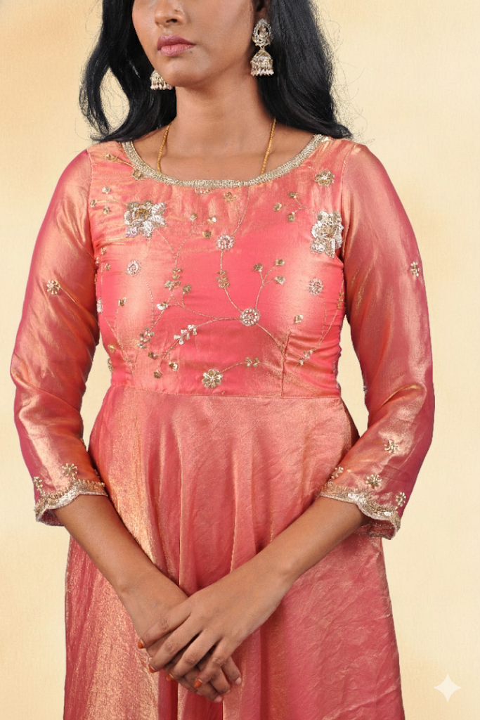 Peach Designer Anarkali | Handworked Elegance
