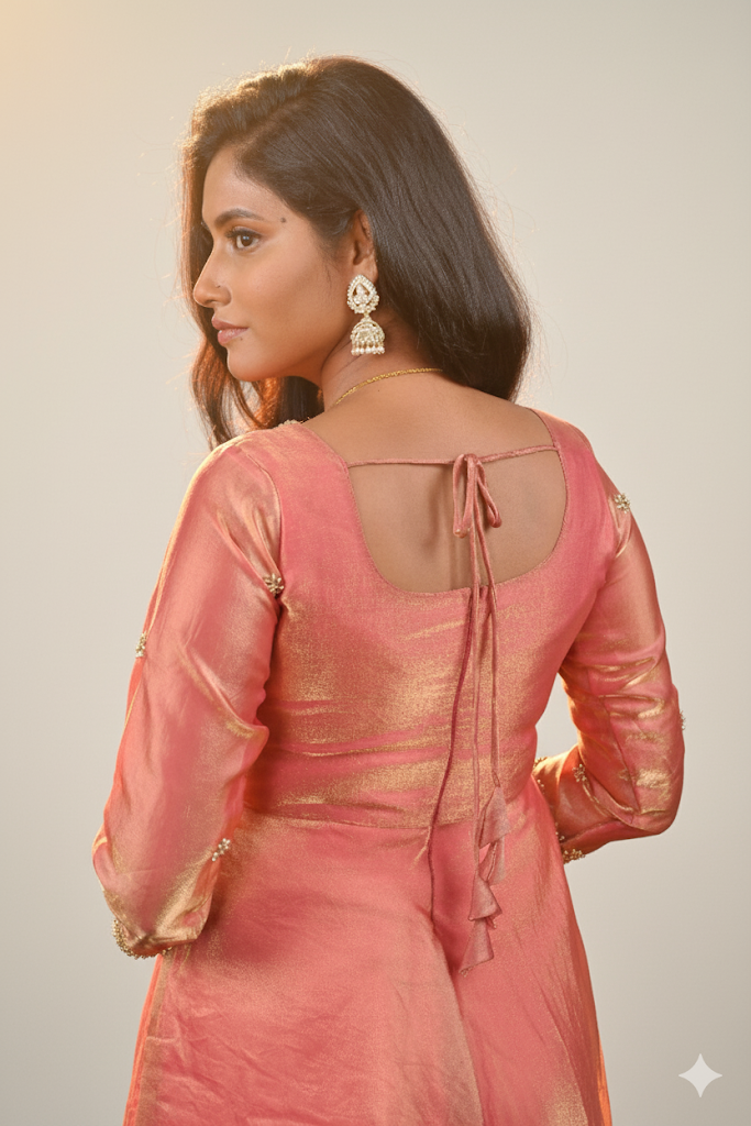 Peach Designer Anarkali | Handworked Elegance