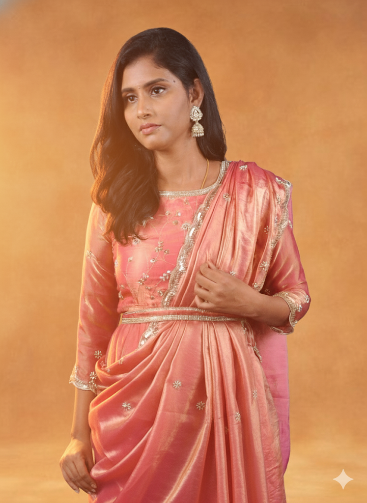 Peach Designer Anarkali | Handworked Elegance