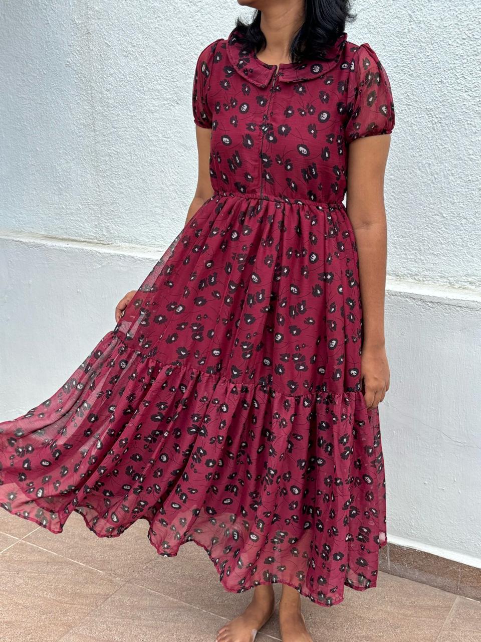 Wild Elegance: Wine Red - Center Zip Chiffon