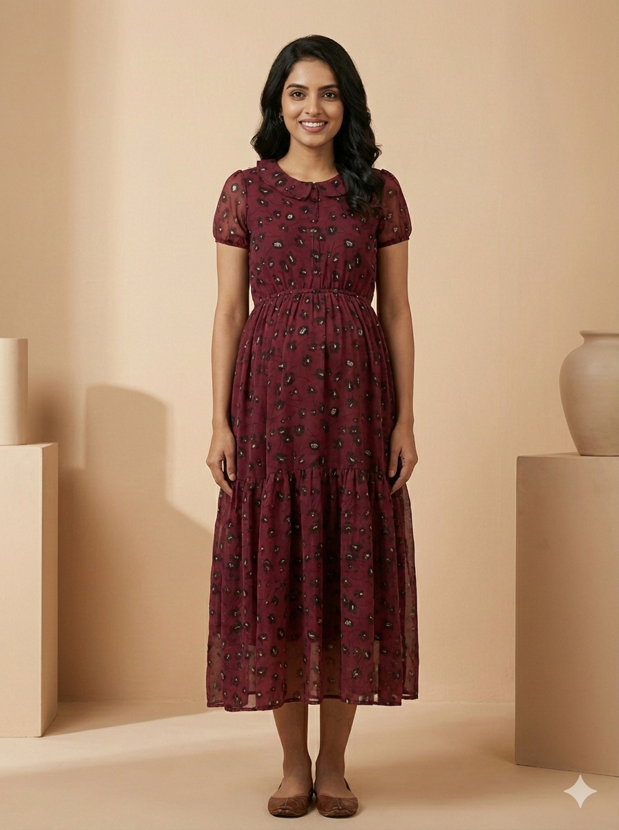 Wild Elegance: Wine Red - Center Zip Chiffon