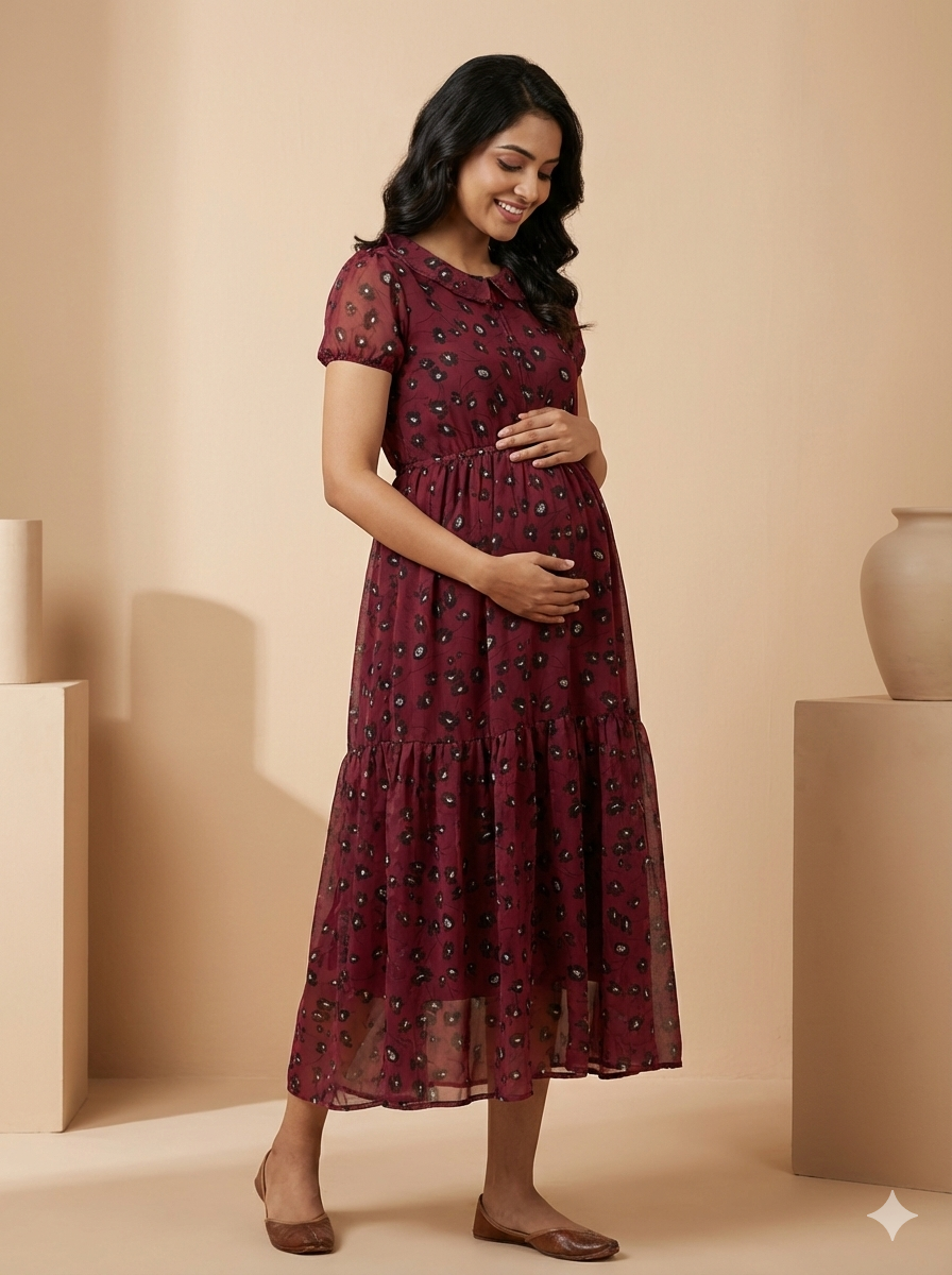 Wild Elegance: Wine Red - Center Zip Chiffon