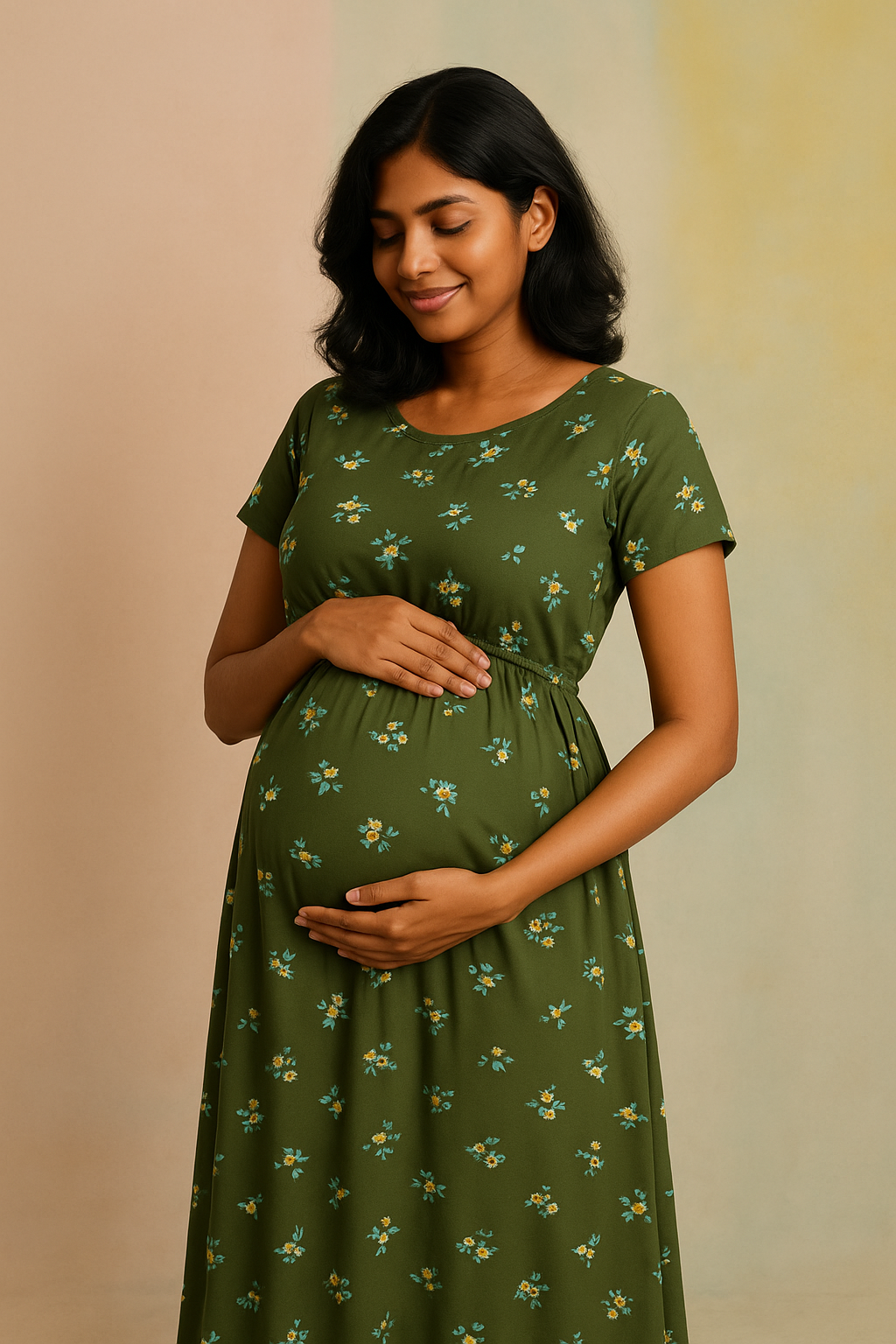 Blooming Beauty: Olive Green Flower Feeding Gown