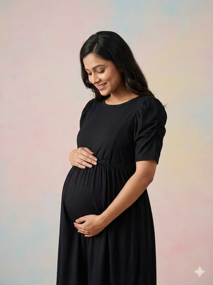 Black Cross-Zip Feeding Gown