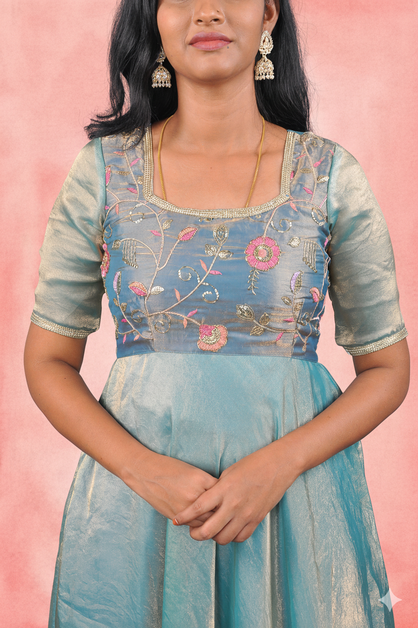 Sky-Blue Designer Anarkali | Handworked Elegance