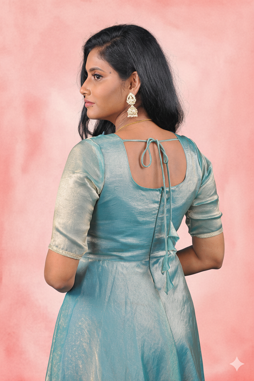 Sky-Blue Designer Anarkali | Handworked Elegance