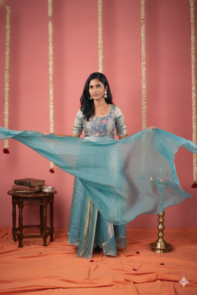 Sky-Blue Designer Anarkali | Handworked Elegance