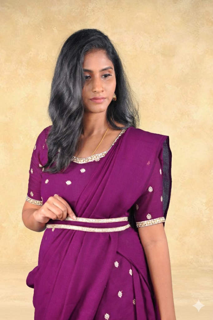 Regal Plum: Vichitra Silk Anarkali Gown with Silver Buttas